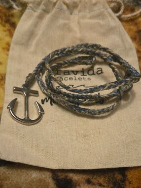 Pura Vida Blue and Cream Braided Anchor Wrap Bracelet